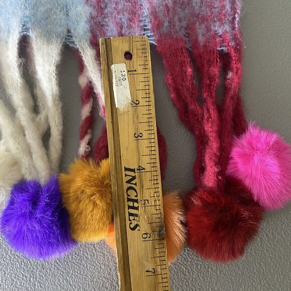Colorful Pom-Pom Tassel Long Winter Scarf Soft Feel Women’s One Size Oversized - Picture 7 of 8